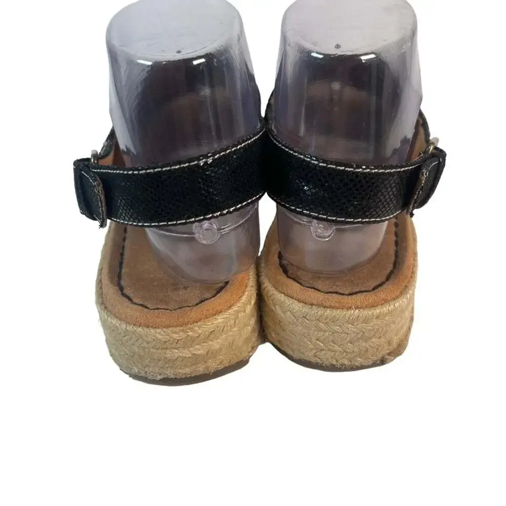 Naturalizer Black Espadrille Comfort Wedge Peep Toe Sandals Womens 9.5